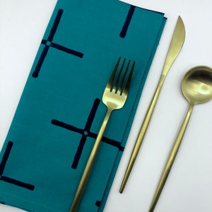 PLUS set of 4 cloth napkins hand printed dark teal blue-green image 1