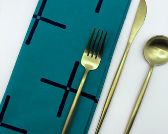 PLUS set of 4 cloth napkins hand printed - dark teal - blue-green