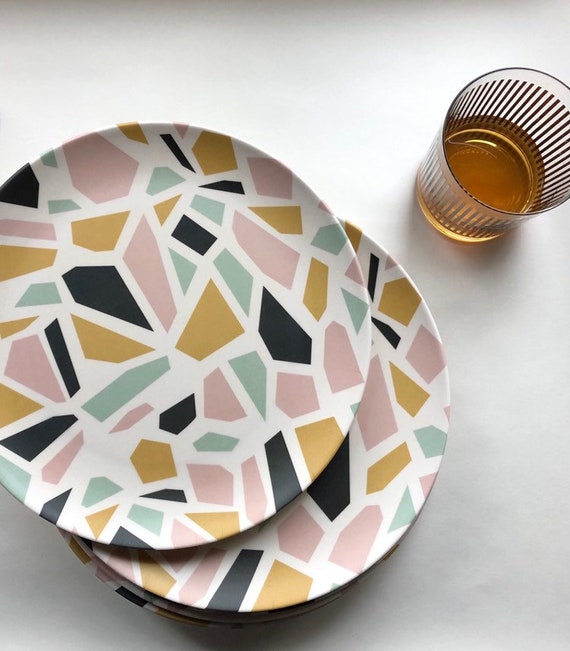 Dinner Plate Bamboo - Tramake's Terrazzo pattern - Shatterproof - kids - outdoors - dishwasher safe - bamboo plate biodegradable