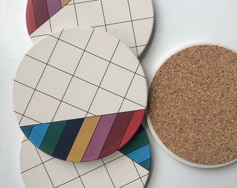 GRID COASTERS set of 4 ceramic coasters, absorbent coasters, stone coasters, geometric coasters, lovely hostess gift, housewarming gift