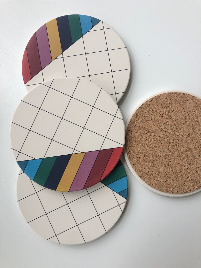 GRID COASTERS set of 4 ceramic coasters, absorbent coasters, stone coasters, geometric coasters, lovely hostess gift, housewarming gift image 1