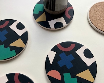 COLLAGE Coasters set of 4 absorbent ceramic stone coasters, modern, geometric, minimal, cut out shapes