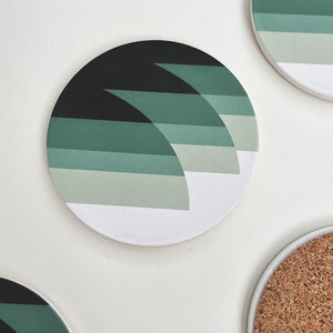 WAVES COASTERS set of 4 ceramic coasters green and blue geometric deco image 3