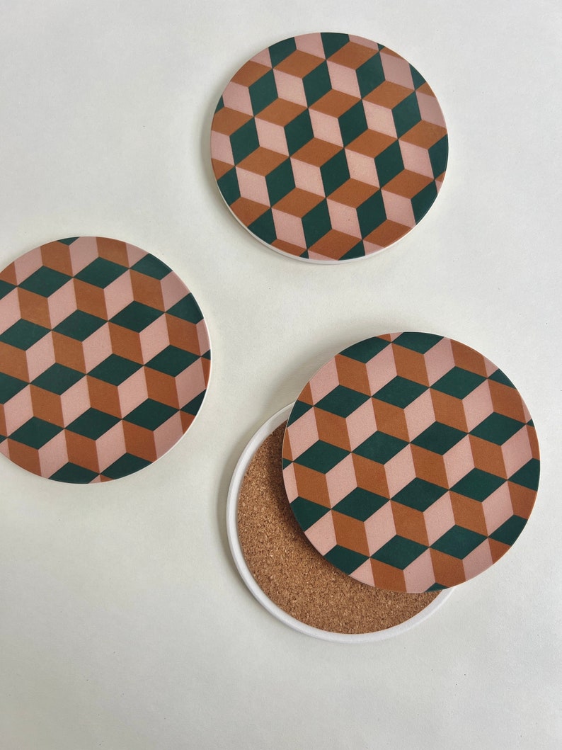 CUBES COASTERS set of 4 absorbent stone coasters / ceramic coaster set image 3