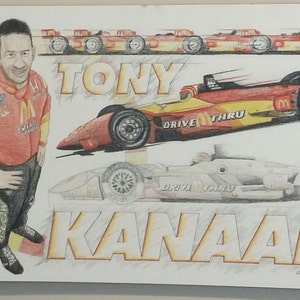 Tony Kanaan Original Art. Uniquely rendered illustration showcasing his 1999 CART McDonald&#39;s sponsored car! 14&quot; x 8.5&quot;.