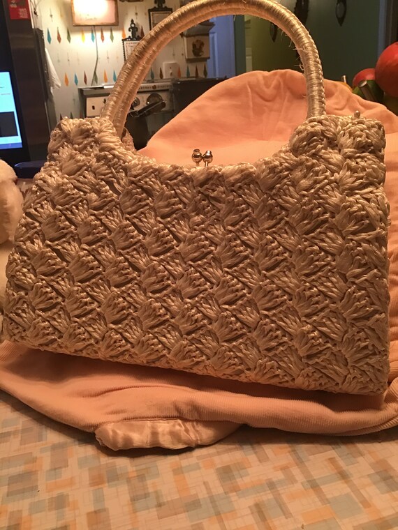 Purse ~ Mid Century White Nylon Raffia, Woven Lady