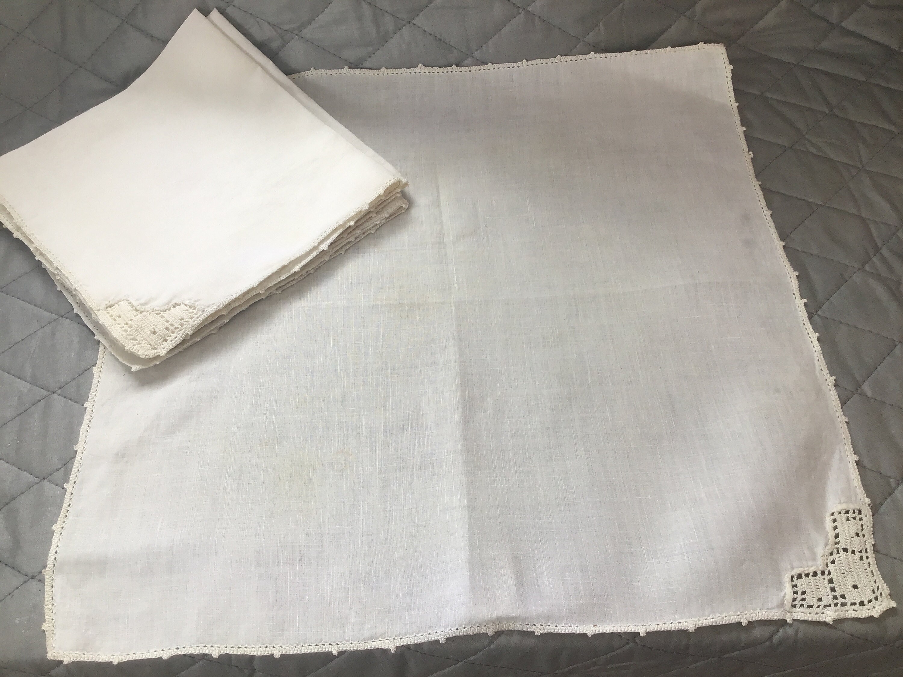 Ecru Vintage Linen Napkins With Crocheted Embellishments Set Etsy UK