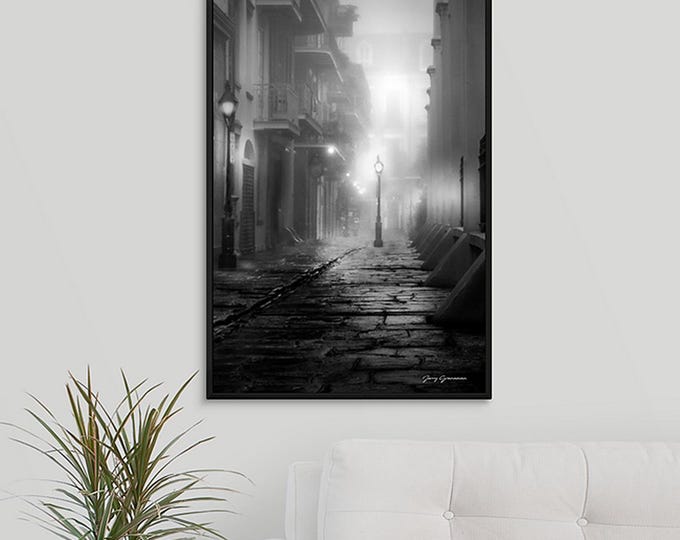 Photography New Orleans PIRATES ALLEY Foggy Morning (1). Black and white French Quarter Photo Photograph picture