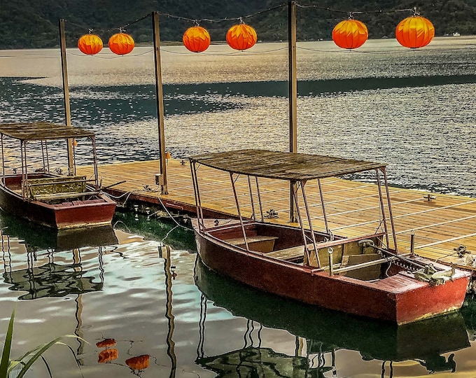 Photography Two Boats Sun Moon Lake (vertical) Taiwan photo print picture photograph