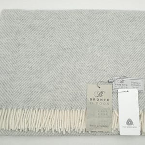 Bronte By Moon Baby Blanket in Silver Grey Herringbone Merino Lambswool