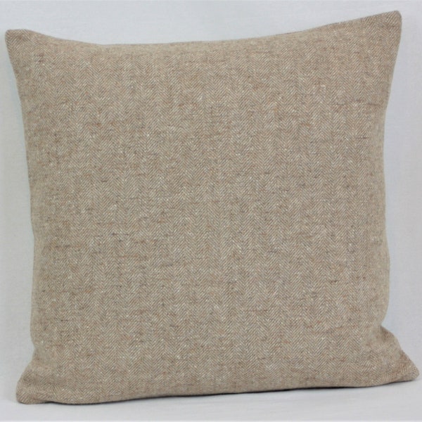 Beige Herringbone Wool Abraham Moon Deepdale Design British Made 100% Wool Cushion Pillow Cover Square Rectangle Lumbar
