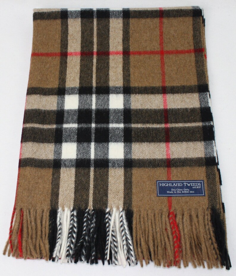 Bronte By Moon for Highland Tweed Lambswool Camel Thompson tartan Check Small Throw Knee Blanket Scarf Shawl