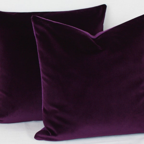 Aubergine Purple British Cotton Velvet Cushion Pillow Cover Square Rectangle Lumbar - Superior Quality