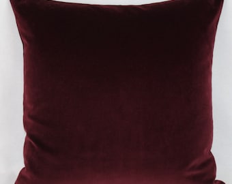 Burgundy British Cotton Velvet Cushion Pillow Cover Square Rectangle Lumbar - Superior Quality