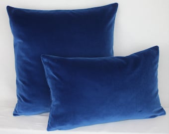 Royal Blue British Cotton Velvet Cushion Pillow Cover Square Rectangle Lumbar - Superior Quality