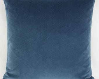 Funda de cojín lumbar cuadrada/rectangular de terciopelo de algodón británico azul celeste - Calidad superior