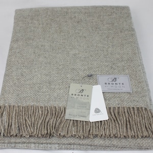 Bronte by Moon GREY & BEIGE Weave Design Pure New Wool Throw Blanket