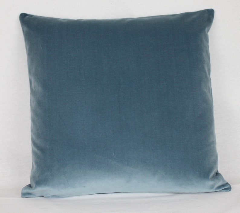 Slate Blue British Cotton Velvet Cushion Pillow Cover Square Etsy UK