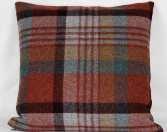 Laine à carreaux rouille Orange brique Gris turquoise Britannique Abraham Moon Laine Housse de coussin Tartan écossais carré Rectangle lombaire