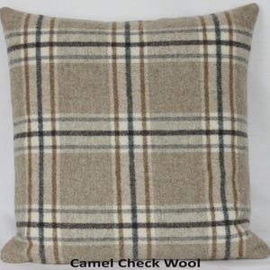 Camel Check Wool Abraham Moon Arncliffe Design British Made Wool Cushion Pillow Cover in Brown Beige Grey Plaid Tartan