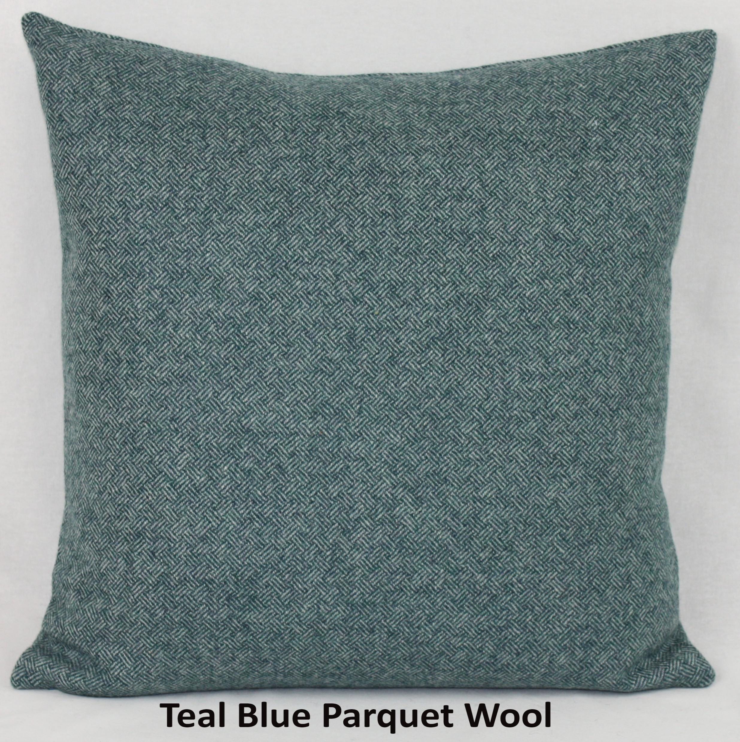 Teal Blue Green Parquet 100% Wool Abraham Moon British Made Wool Cushion Pillow Cover Square Rectangle Lumbar - Superior Quality