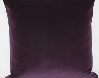 Aubergine Purple British Cotton Velvet Cushion Pillow Cover Square Rectangle Lumbar - Superior Quality