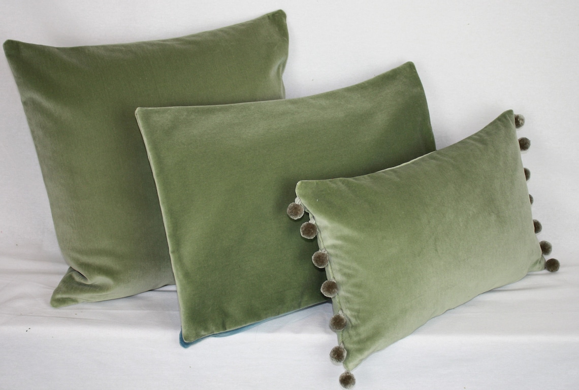Sage Green Velvet British Cotton Velvet Light Green Cushion Etsy