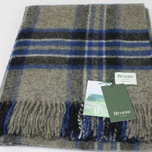 Bronte by Moon Blue and Grey 100% Pure New Wool Tartan Plaid Check Throw Blanket