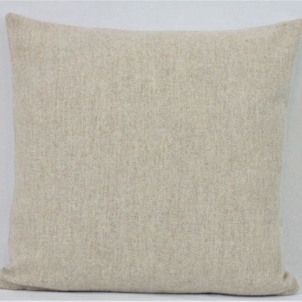 Ivory Herringbone Wool Abraham Moon British Wool Pillow Cushion Cover Square Lumbar Rectangle