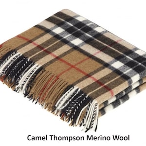 Bronte By Moon Camel Thompson Merino Lambswool Tartan Check Plaid Throw Blanket