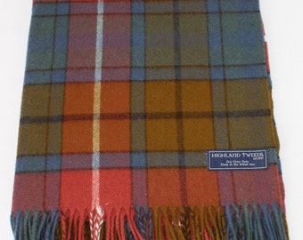 Bronte By Moon for Highland Tweed Pure Merino Wool SMALL Throw Knee Blanket Shawl Scarf in Antique Buchanan Tartan Check