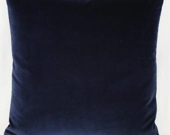 Navy Blue British Cotton Velvet Cushion Pillow Cover Square Rectangle Lumbar - Superior Quality