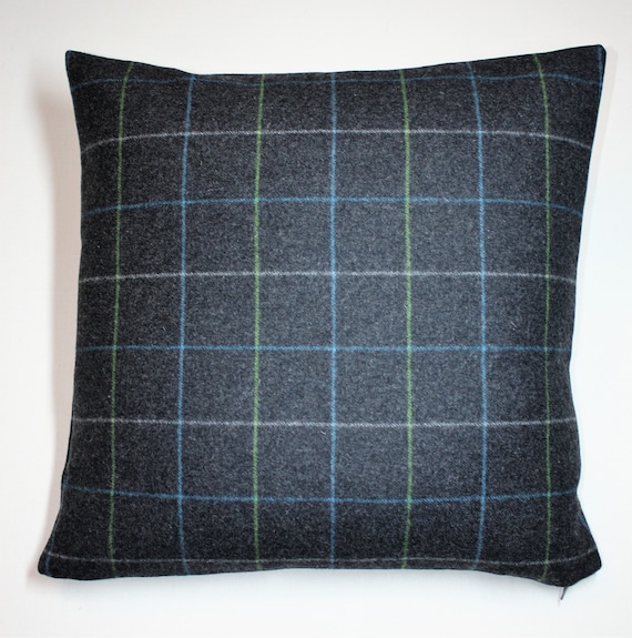 Charcoal Grey Lambswool Check Cushion Cover Abraham Moon Plaid Tartan British Wool Pillow Cushion Cover Square Rectangle Lumbar