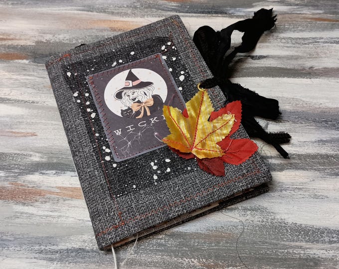 Halloween Dark themed Witch notebook, hand bound journal • JOURNAL OCTOBER Daily notebook junk journal