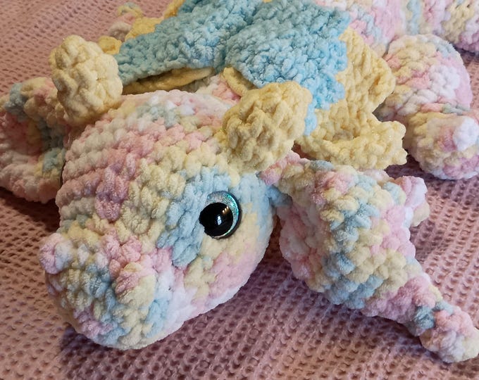 HANDMADE CROCHET AMIGURUMI Dragon in pastel baby tones • 40 inches long extra large jumbo stuffed dragon toy / amigurumi dragonet