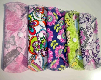 5 Pack REUSE CLOTH PANTYLINERS / Go Green Monday through Friday Set - wear liners with confidence thin liners small discreet pad lady cloths