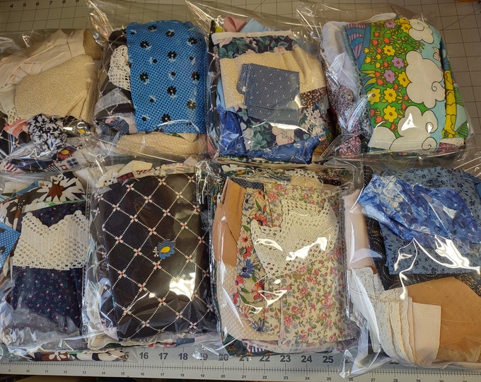 VINTAGE FABRIC SCRAP Pack• vintage fabrics for junk journal making, fabric piecing, collage fabric crafting and more