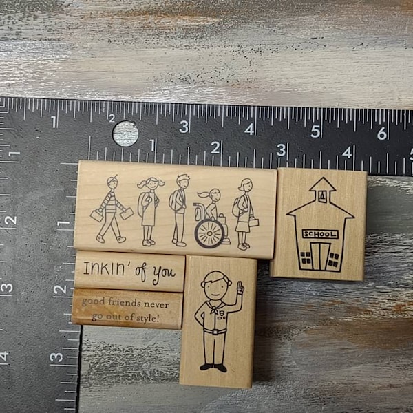 A Muse school themed stamps • wood mounted rubber stamps set of 5