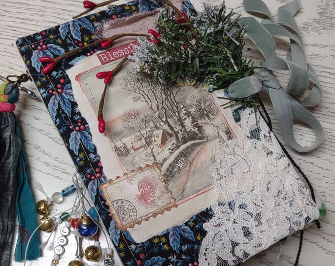 WINTER JUNK JOURNAL Blessings holly berries nature themed holiday / snowy vintage style journal w/ antique ephemera December daily Xmas book