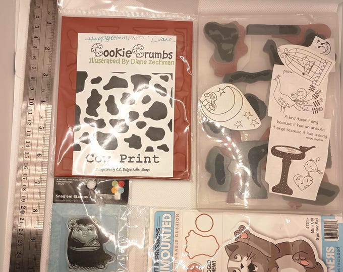 Jumbo background stamp cow design, birds, penguin, cats , cling stamps