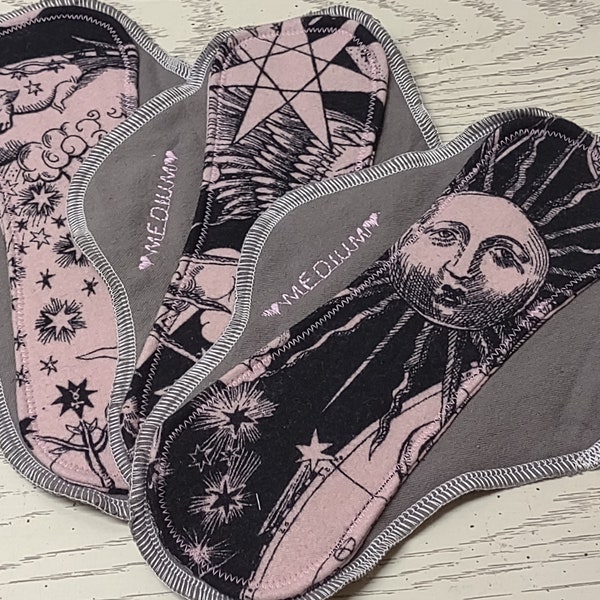 10 inch Celestial Bamboo fleece cotton cloth pads. Pads for women and teens periods, incontinence, monthly bleeding, all handmade in USA