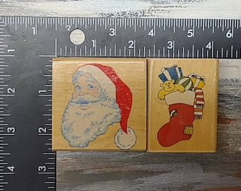 Canadian maple collections stamp set of 2 • Santa and stocking • set of 2  rubber stamps • pre owned set