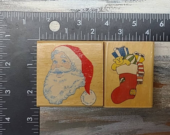 Canadian maple collections stamp set of 2 • Santa and stocking • set of 2  rubber stamps • pre owned set