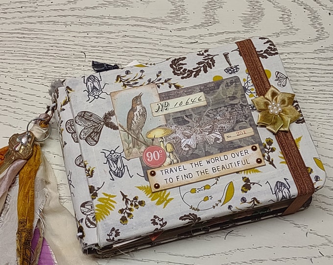 Upcycled photo album turned junk journal nature themed field notes • woodland vibes journal • coffee dyed papers reduce reuse recycle
