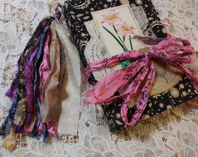 FLORAL NATURE BIRD sari silk tassel included lots of writing space Journal fabric covered tn 3 signature tea dye paper full size journal