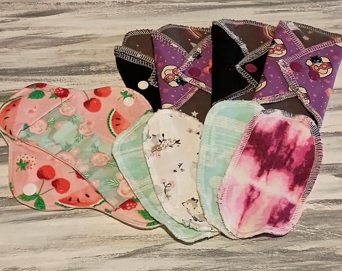 5 pack try it set CLOTH PADS SET All sizes, beautiful bamboo fleece, bamboo flannel and cotton liners sets