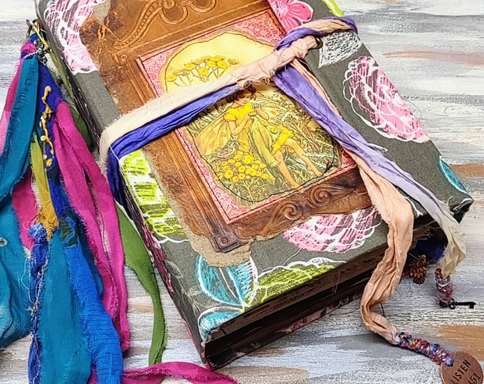 FAIRY TALES JOURNAL Book • botanical journal • large format flower FAIRIEs junk journal • fairy birthday gift  •Huggableearth book