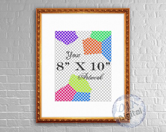 Ornate Gold Wood Frame Wall Art Mockup  Matted  Vertical