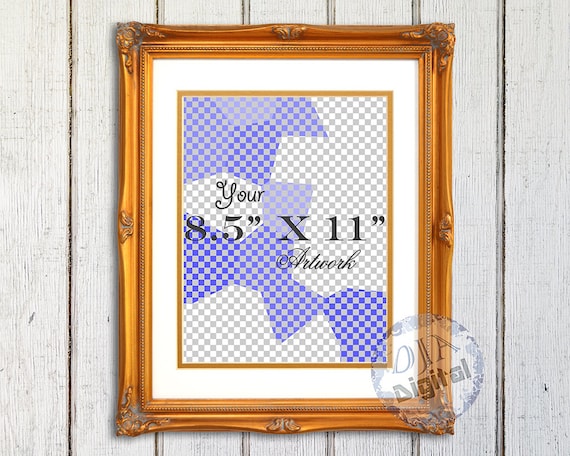 Ornate Gold Wood Frame Wall Art Mockup Matted Vertical Ornate Gold Wood Frame Wall Art Mockup Matted Vertical