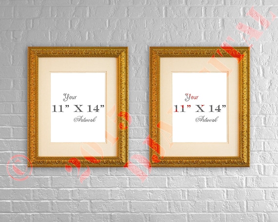 Ornate Gold Frame Wall Art Mockup Matted Two Frames